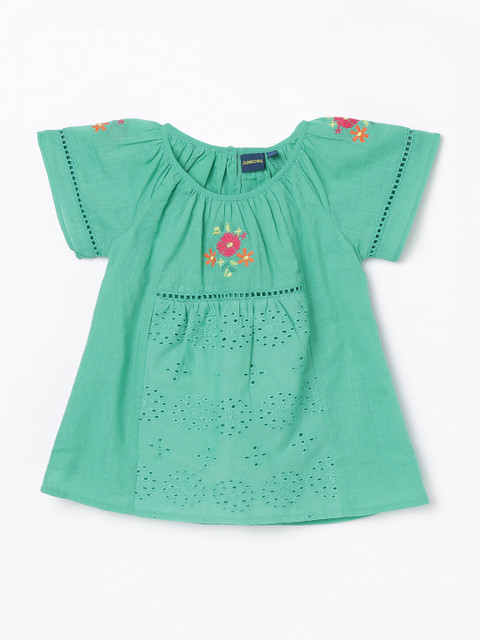 

Juniors by Lifestyle Girls Sea Green Schiffli A-Line Pure Cotton Top