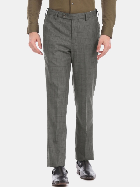 

Arrow Men Grey Straight Fit Checked Formal Trousers