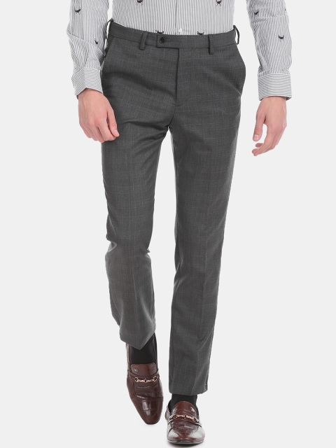 

Arrow Men Grey Tapered Fit Checked Formal Trousers