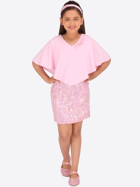 

CUTECUMBER Girls Pink Sequinned Layered Sheath Dress