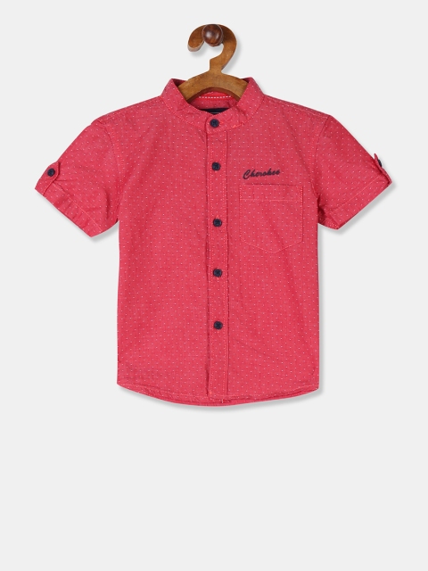 

Cherokee Boys Coral Red Regular Fit Printed Casual Shirt