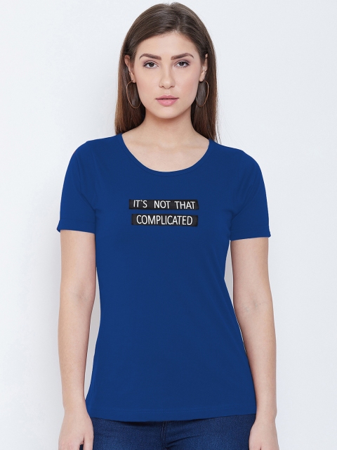 

CHROME & CORAL Women Blue Printed Round Neck T-shirt