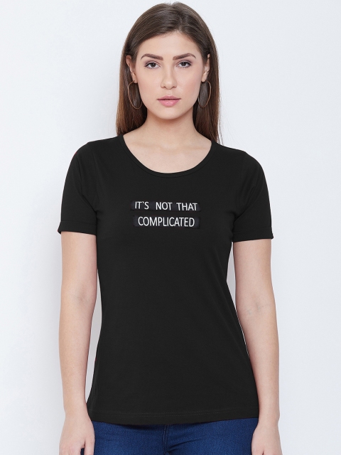 

CHROME & CORAL Women Black Printed Round Neck T-shirt