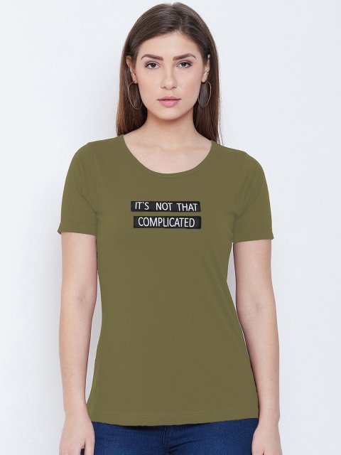 

CHROME & CORAL Women Olive Green Printed Round Neck T-shirt