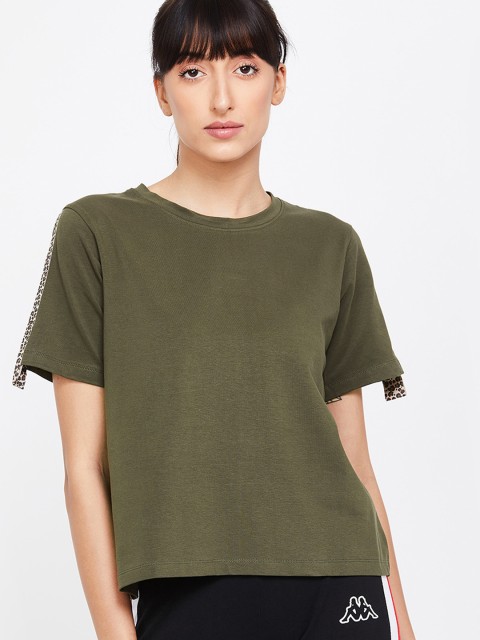 

Kappa Women Olive Green Solid Round Neck T-shirt