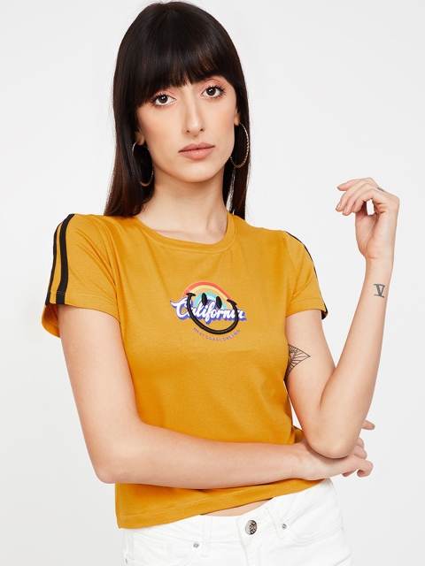 

Smiley World Women Mustard Yellow Printed Round Neck T-shirt