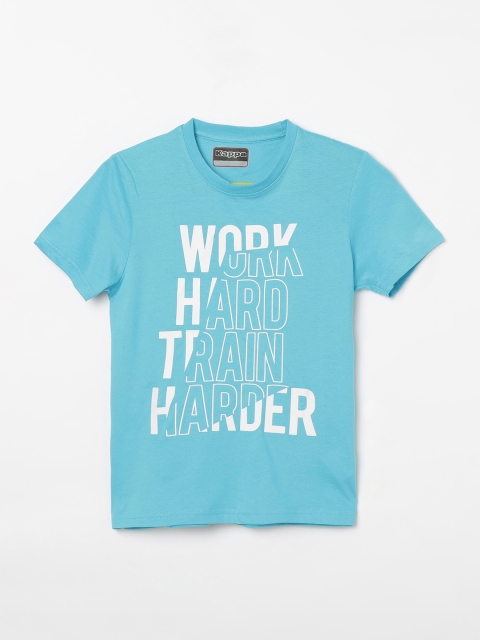 

Kappa Boys Turquoise Blue & Off-White Printed Round Neck T-shirt