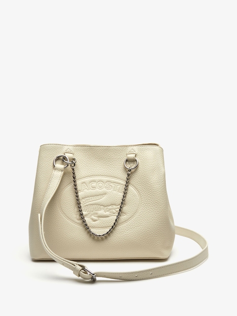 

Lacoste White Croco Crew Embossed Logo Small Leather Tote