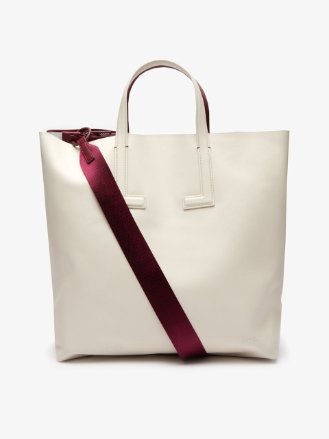 

Lacoste Women Fashion Show Two-Tone Leather Double Tote Solid Handheld Bag, Cream
