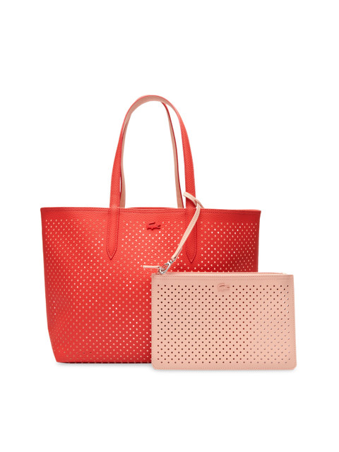 

Lacoste Women Anna Removable Pouch Perforated Reversible Tote Solid Shoulder Bag, Red