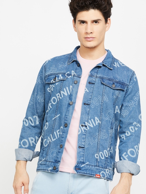 

UCLA Men Blue Printed Denim Jacket