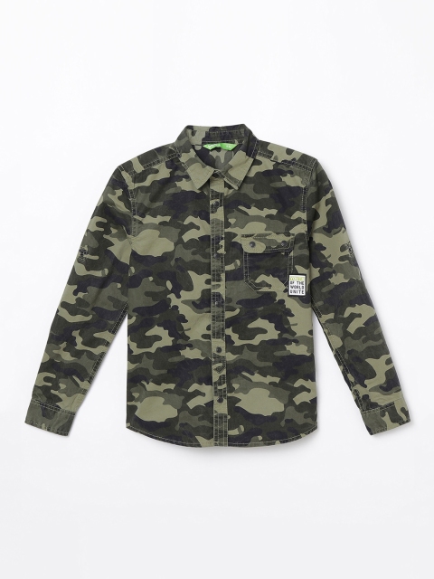 

Bossini Boys Olive Green Regular Fit Camouflage Printed Casual Shirt
