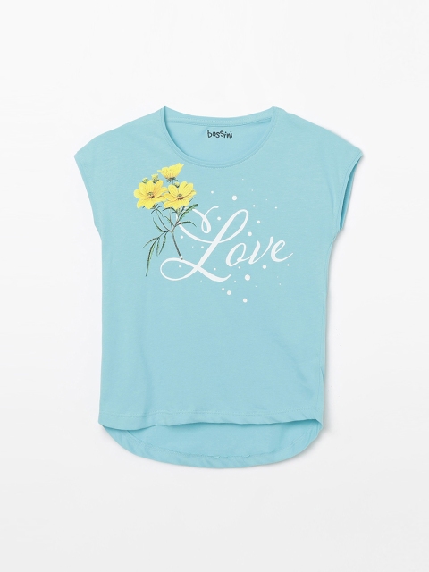 

Bossini Girls Blue Printed High-Low Top