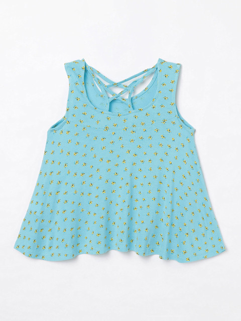

Bossini Girls Blue & Yellow Printed A-Line Top