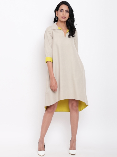 

trueBrowns Women Cream-Coloured Solid A-Line Dress