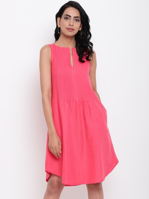 

trueBrowns Women Pink Solid Fit and Flare Dress