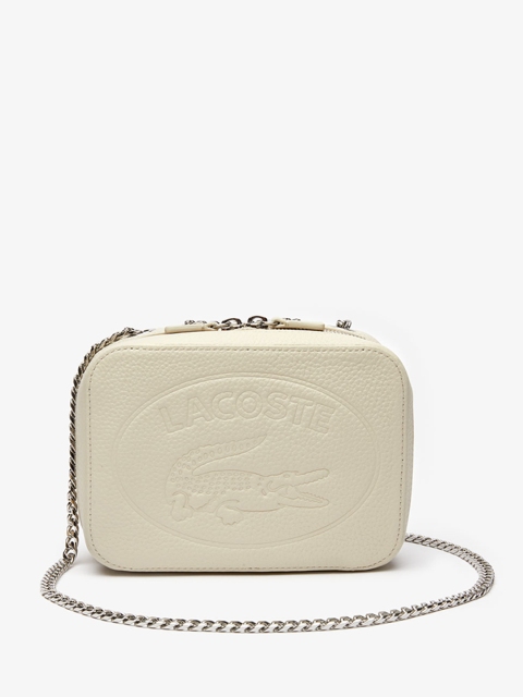 

Lacoste White Croco Crew Grained Leather Zip Shoulder Bag