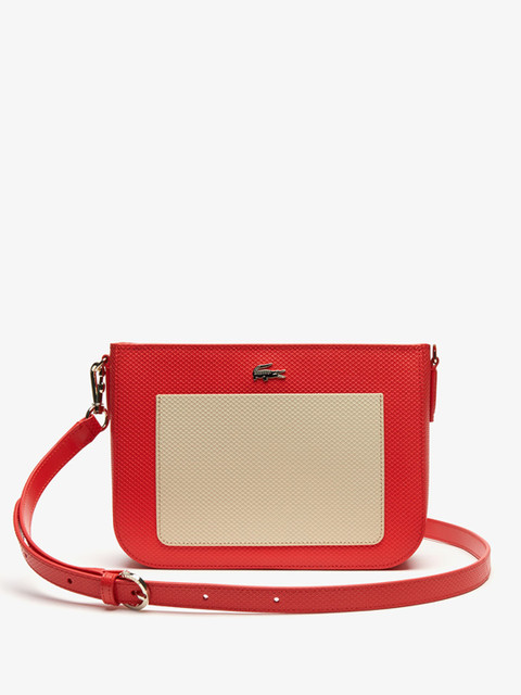 

Lacoste Women Red & Beige Chantaco Colourblock Piqu Leather Shoulder Bag