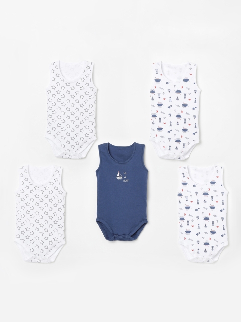 

Juniors by Lifestyle Infant Girls Pack Of 5 Printed Sleeveless Bodysuits, White