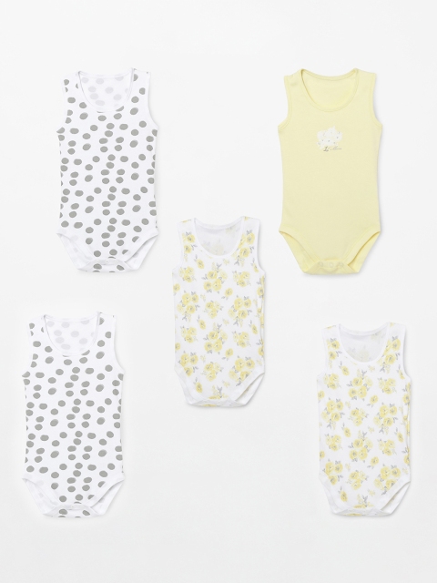 

Juniors by Lifestyle Infant Boys Pack Of 5 Multicoloured Printed Bodysuits, White