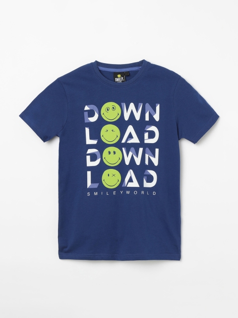 

Smiley World Boys Navy Blue Printed Round Neck T-shirt