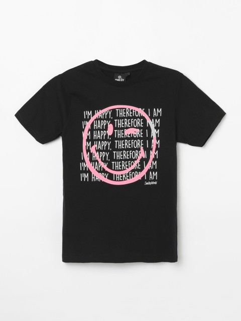 

Smiley World Boys Black & White Printed Round Neck T-shirt