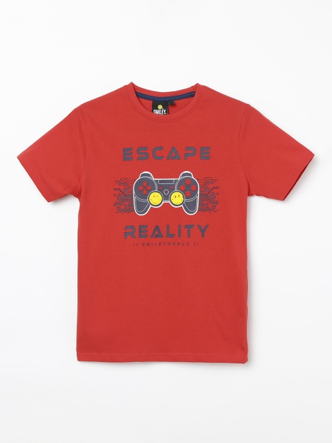 

Smiley World Boys Red Printed Round Neck T-shirt