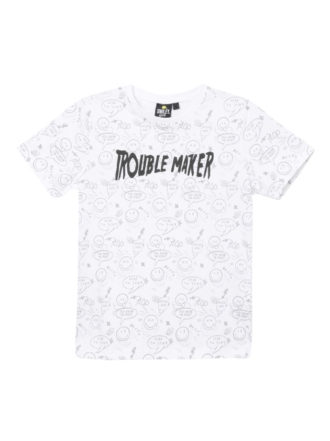 

Smiley World Boys White Printed Round Neck T-shirt