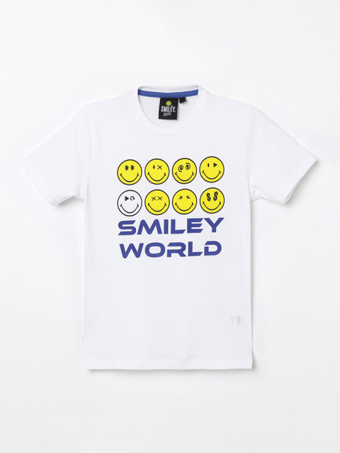 

Smiley World Boys White Printed Round Neck T-shirt