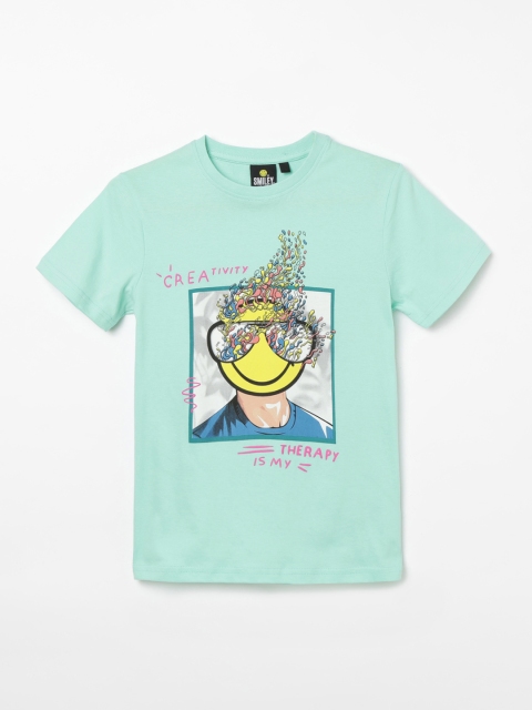 

Smiley World Boys Green Printed Round Neck T-shirt