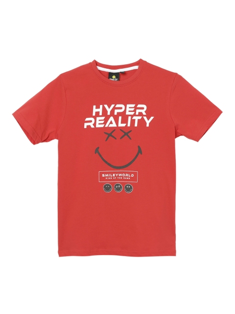 

Smiley World Boys Red Printed Round Neck T-shirt