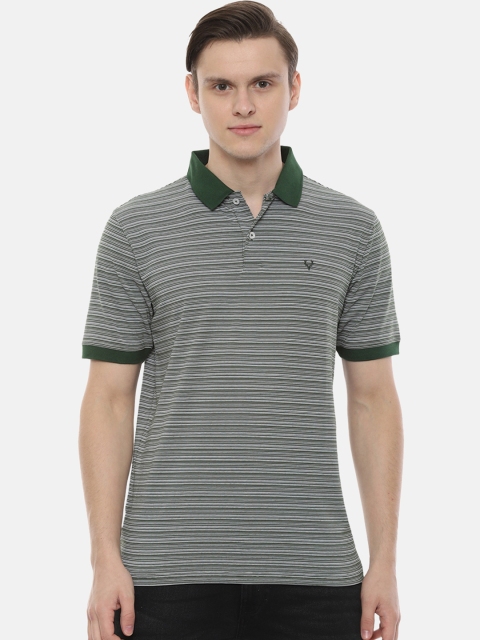 

Allen Solly Men Olive Green Striped Polo Collar T-shirt