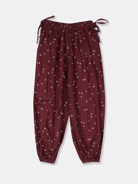 

Cherokee Girls Maroon Regular Fit Printed Drop Crotch Trousers
