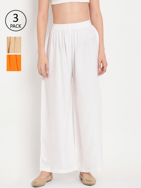 

TAG 7 Women Set of 3 Solid Wide Leg Palazzos, White