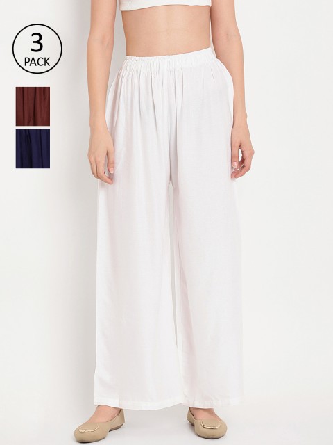 

TAG 7 Women Pack Of 3 Solid Wide Leg Palazzos, White