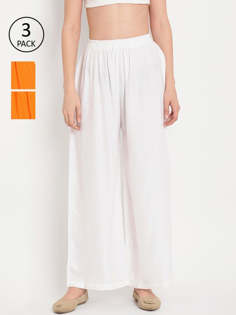 

TAG 7 Women Pack Of 3 Solid Flared Palazzos, White