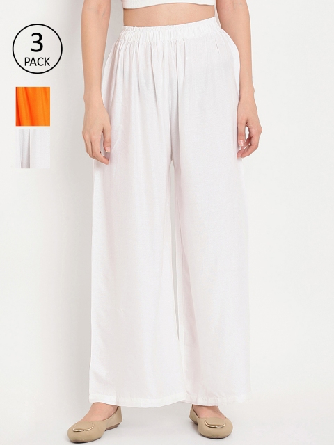 

TAG 7 Women Pack of 2 Solid Wide Leg Palazzos, White