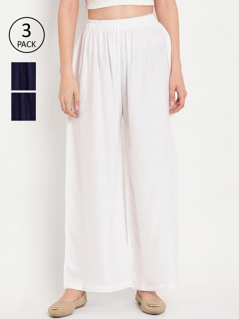 

TAG 7 Women Pack Of 3 Solid Straight Palazzos, White