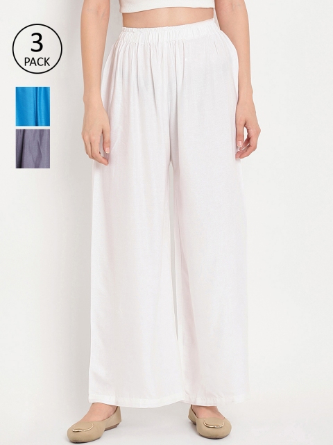 

TAG 7 Women Set of 3 Solid Wide Leg Palazzos, White