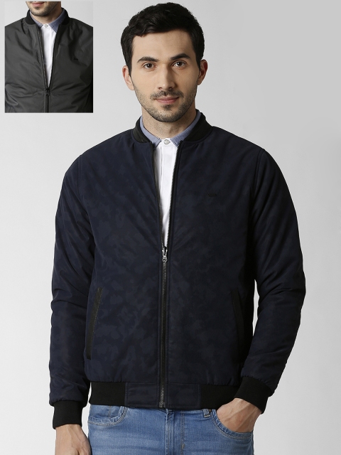 

Peter England Casuals Men Navy Blue Camouflage Printed Reversible Bomber