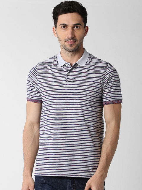 

Peter England Casuals Men White Striped Polo Collar T-shirt