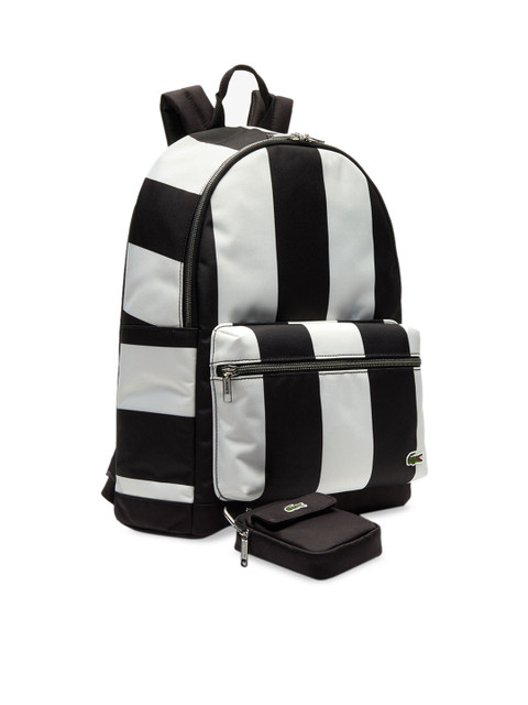 

Lacoste Men Black & White Striped Backpack