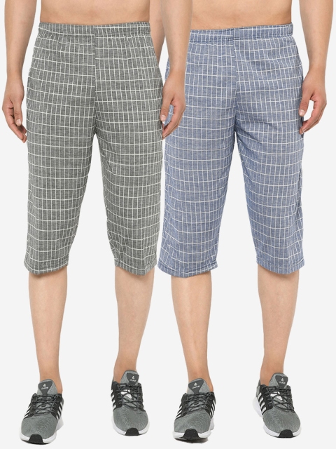 

VIMAL JONNEY Men Pack of 2 Grey & Blue Checked Regular Fit Regular Shorts