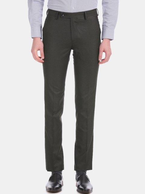 

Arrow Men Charcoal Grey Slim Fit Checked Formal Trousers