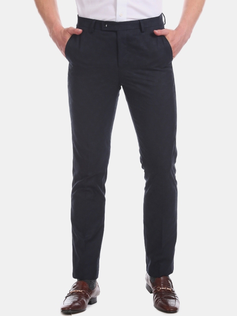 

Arrow Men Navy Blue Tapered Fit Self Design Formal Trousers