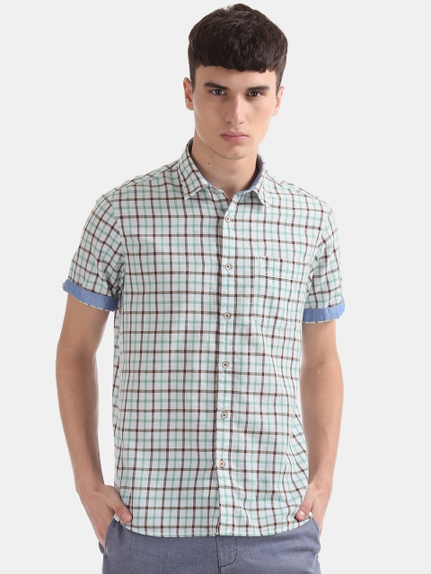 

Arrow Men Green & White Slim Fit Checked Casual Shirt