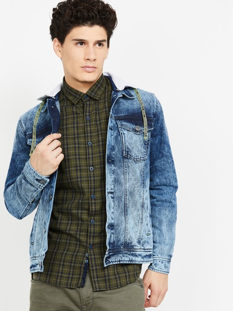 

Forca Men Blue Solid Hooded Denim Jacket