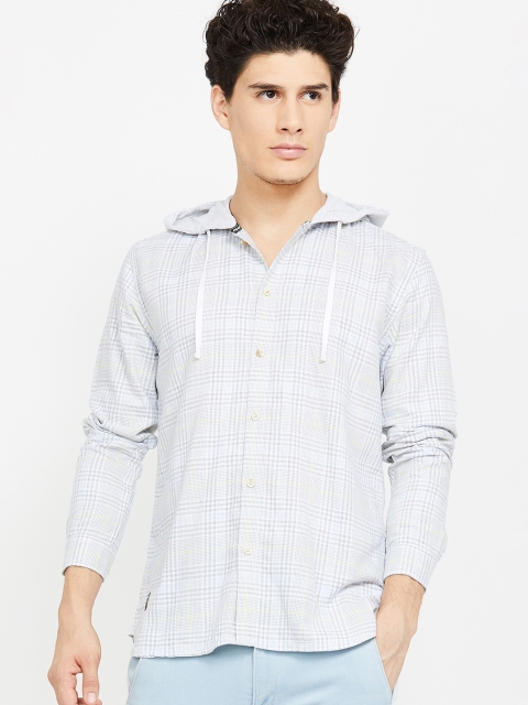 

Forca Men Grey & Off-White Slim Fit Checked Casual Hooded Shirt
