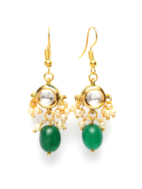 

DUGRISTYLE Green & Gold-Toned Drop Earrings