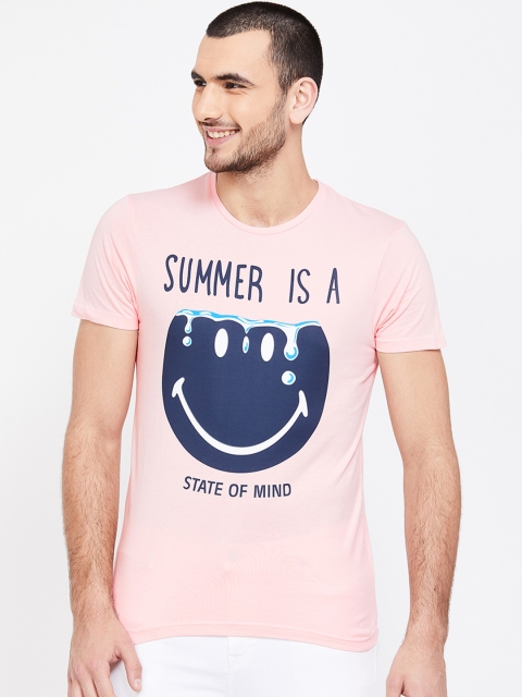 

Smiley World Men Pink Printed Round Neck T-shirt